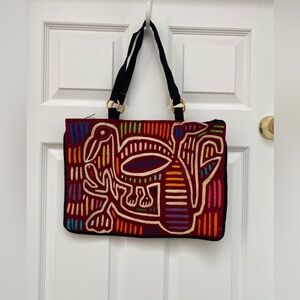 Vintage Handmade Kuna Mola textile design Multicolor Women's Shoulder Bag
